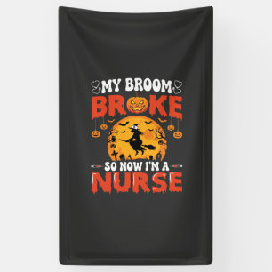 Halloween Nurse Broken Broom Witch Graphic Banner