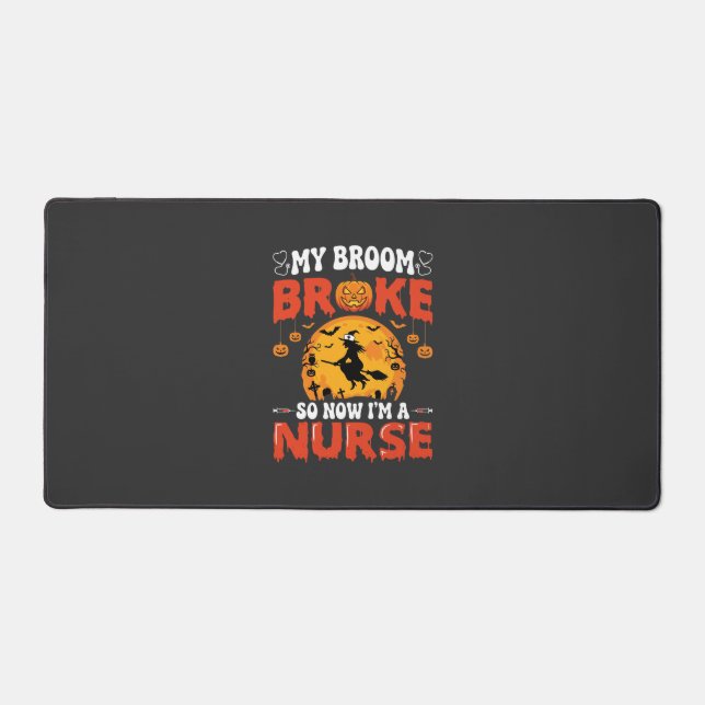 Halloween Nurse Broken Broom Witch Graphic Desk Mat (Front)