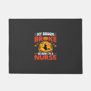 Halloween Nurse Broken Broom Witch Graphic Doormat