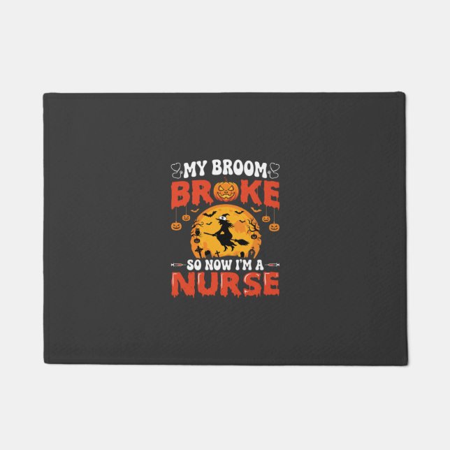 Halloween Nurse Broken Broom Witch Graphic Doormat (Front)