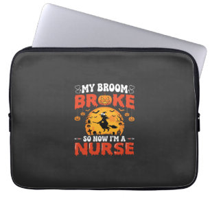 Halloween Nurse Broken Broom Witch Graphic Laptop Sleeve