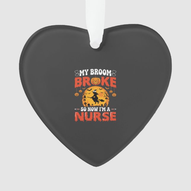 Halloween Nurse Broken Broom Witch Graphic Ornament (Front)
