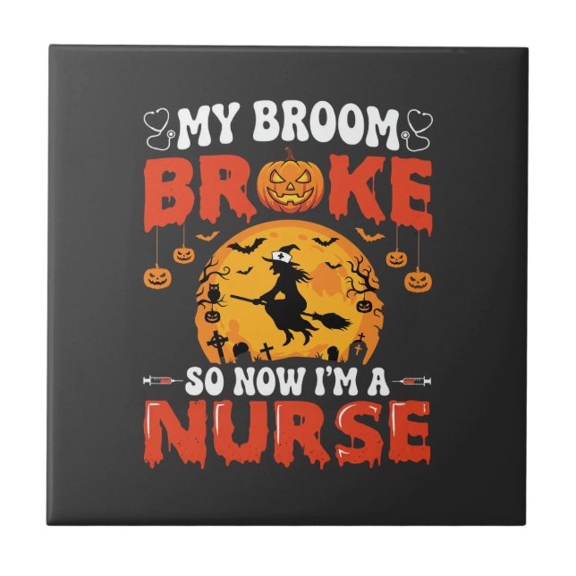 Halloween Nurse Broken Broom Witch Graphic Tile (Front)