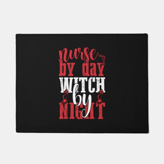 Halloween Nurse By Day Witch By Night Doormat (Front)