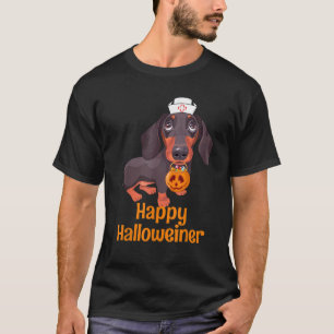 Halloween Nurse Dachshund Costume Women Happy Hall T-Shirt