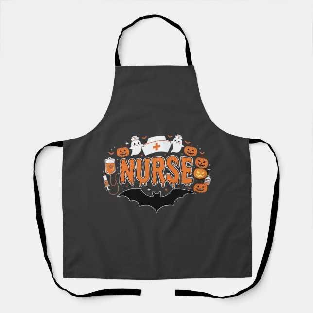 Halloween Nurse Dripping Pumpkin Ghost Vector Desi Apron (Front)