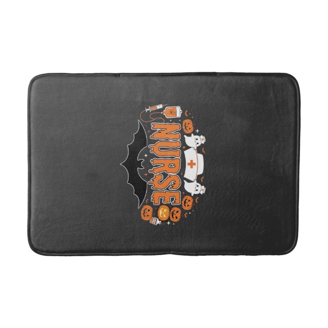 Halloween Nurse Dripping Pumpkin Ghost Vector Desi Bath Mat (Front)