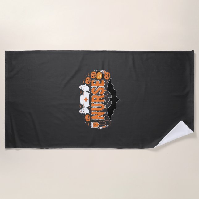 Halloween Nurse Dripping Pumpkin Ghost Vector Desi Beach Towel (Front)