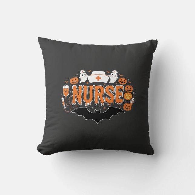 Halloween Nurse Dripping Pumpkin Ghost Vector Desi Cushion (Front)
