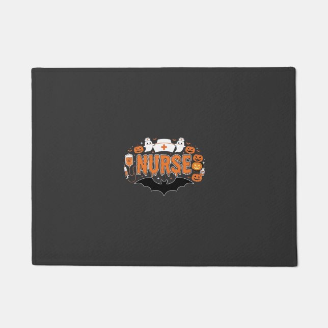 Halloween Nurse Dripping Pumpkin Ghost Vector Desi Doormat (Front)