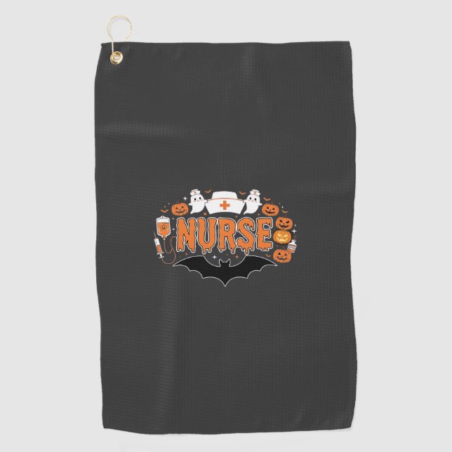 Halloween Nurse Dripping Pumpkin Ghost Vector Desi Golf Towel (Front)