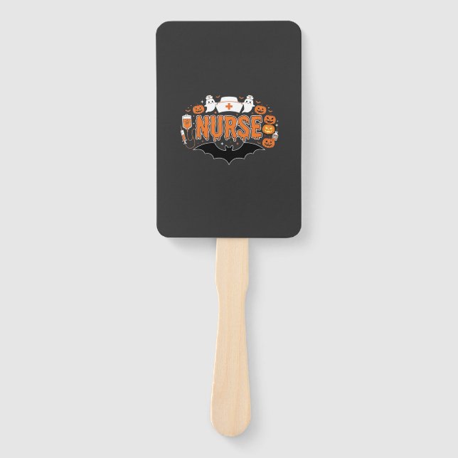 Halloween Nurse Dripping Pumpkin Ghost Vector Desi Hand Fan (Front)