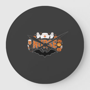 Halloween Nurse Dripping Pumpkin Ghost Vector Desi Large Clock