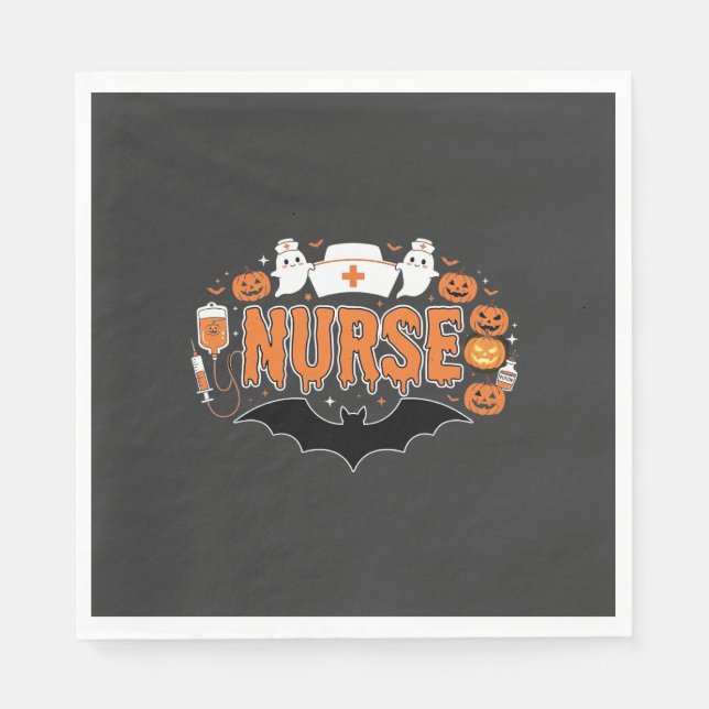 Halloween Nurse Dripping Pumpkin Ghost Vector Desi Napkin (Front)