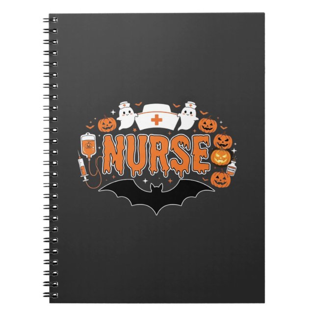 Halloween Nurse Dripping Pumpkin Ghost Vector Desi Notebook (Front)
