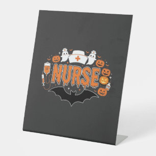 Halloween Nurse Dripping Pumpkin Ghost Vector Desi Pedestal Sign