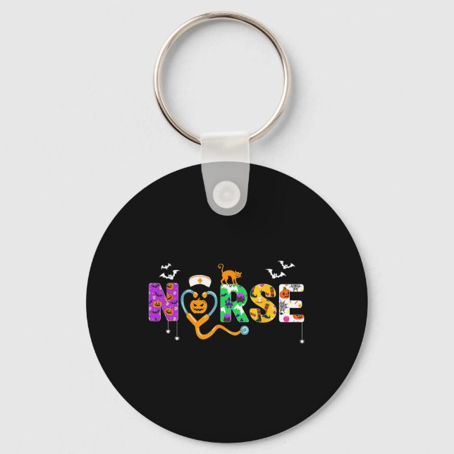 Halloween Nurse  For Women Scrub Tops Nursing  Key Ring (Front)