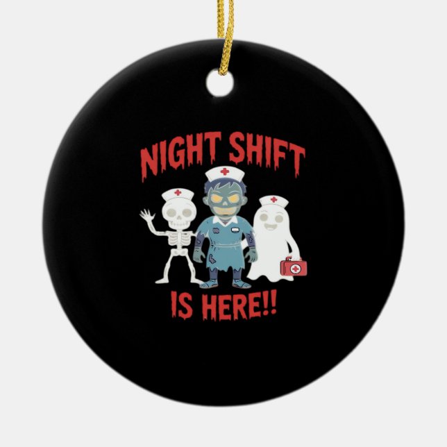 Halloween Nurse Funny Ghost Skeleton Zombie Essent Ceramic Tree Decoration (Front)