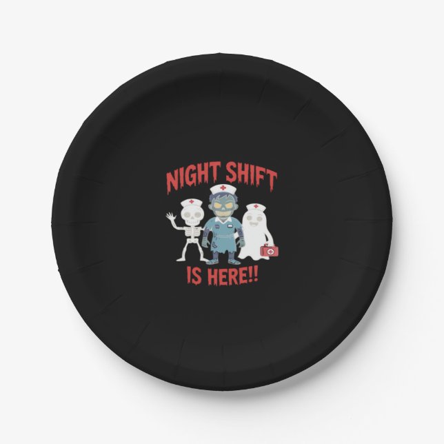 Halloween Nurse Funny Ghost Skeleton Zombie Essent Paper Plate (Front)