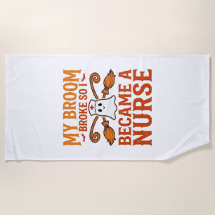 Halloween Nurse Ghost Broom Vintage Shirt Design_1 Beach Towel