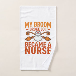 Halloween Nurse Ghost Broom Vintage Shirt Design_1 Hand Towel