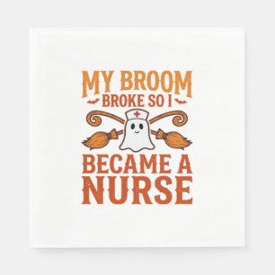 Halloween Nurse Ghost Broom Vintage Shirt Design_1 Napkin