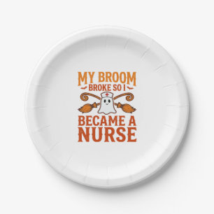 Halloween Nurse Ghost Broom Vintage Shirt Design_1 Paper Plate
