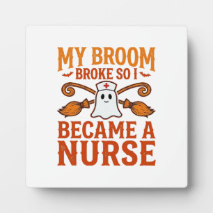 Halloween Nurse Ghost Broom Vintage Shirt Design_1 Plaque
