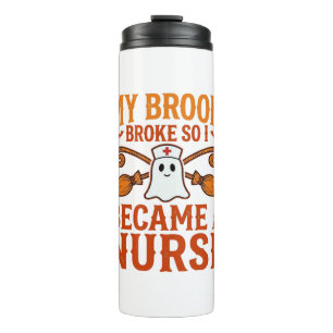 Halloween Nurse Ghost Broom Vintage Shirt Design_1 Thermal Tumbler