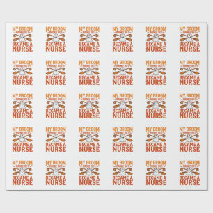 Halloween Nurse Ghost Broom Vintage Shirt Design_1 Wrapping Paper