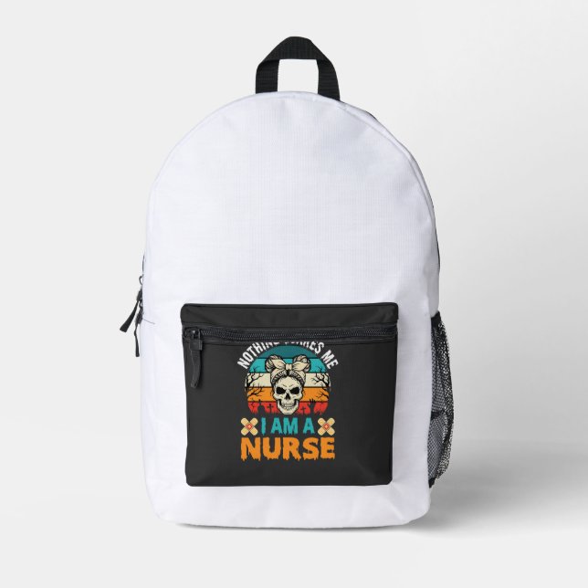 Halloween Nurse Nothing Scares Me Skull Printed Backpack (Front)
