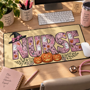 Halloween Nurse Pink Ribbon Design Desk Mat