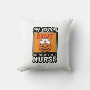 Halloween Nurse Pumpkin Broom Broke Vintage Shirt  Cushion