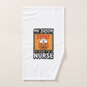 Halloween Nurse Pumpkin Broom Broke Vintage Shirt Hand Towel