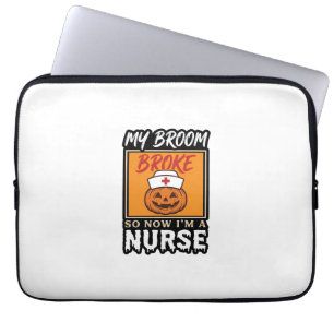 Halloween Nurse Pumpkin Broom Broke Vintage Shirt  Laptop Sleeve