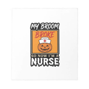 Halloween Nurse Pumpkin Broom Broke Vintage Shirt Notepad