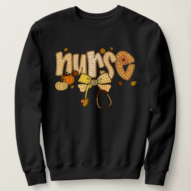 Halloween Nurse Pumpkin Nursing Scrub Top Fall (Design Front)