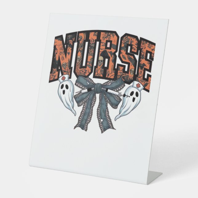 Halloween Nurse Scary Coquette Bow Classic T-Shirt Pedestal Sign (Front)