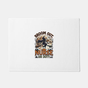 Halloween Nurse Shirt Funny Witch Broom Design_1 Doormat