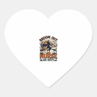 Halloween Nurse Shirt Funny Witch Broom Design_1 Heart Sticker