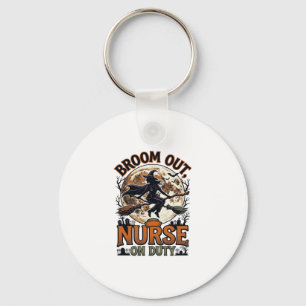 Halloween Nurse Shirt Funny Witch Broom Design_1 Key Ring