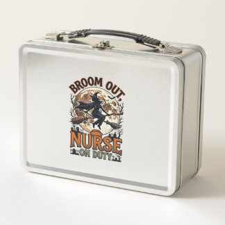 Halloween Nurse Shirt Funny Witch Broom Design_1 Metal Lunch Box