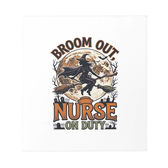Halloween Nurse Shirt Funny Witch Broom Design_1 Notepad (Front)