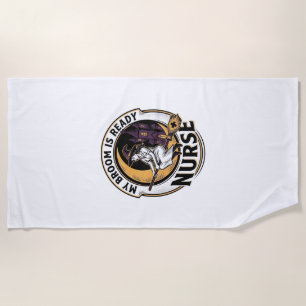 Halloween Nurse Shirt Vintage Witch Broom Design_1 Beach Towel