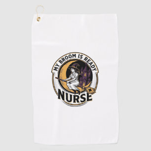 Halloween Nurse Shirt Vintage Witch Broom Design_1 Golf Towel