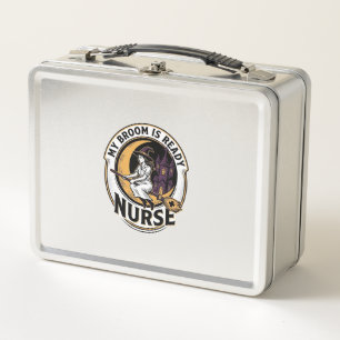 Halloween Nurse Shirt Vintage Witch Broom Design_1 Metal Lunch Box