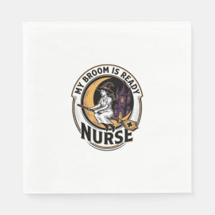 Halloween Nurse Shirt Vintage Witch Broom Design_1 Napkin