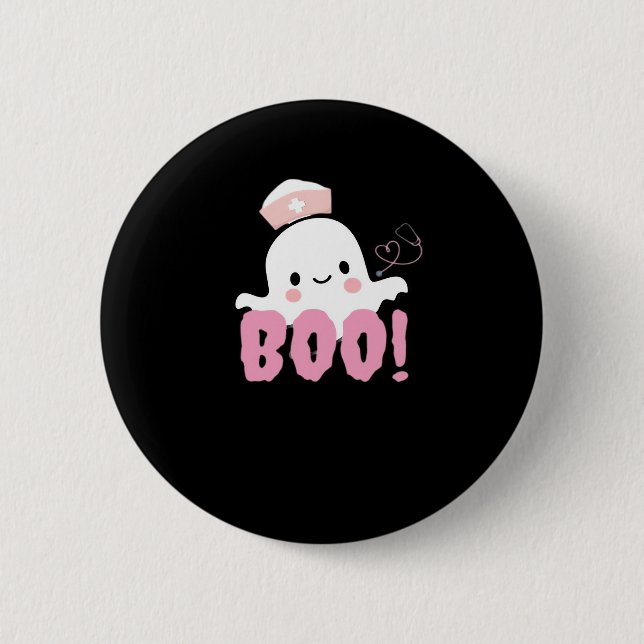 Halloween Nurse Shirts Women Boo! T-Shirt Ghost Nu 6 Cm Round Badge (Front)