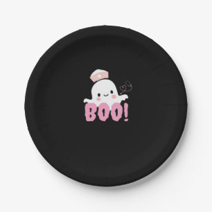 Halloween Nurse Shirts Women Boo! T-Shirt Ghost Nu Paper Plate