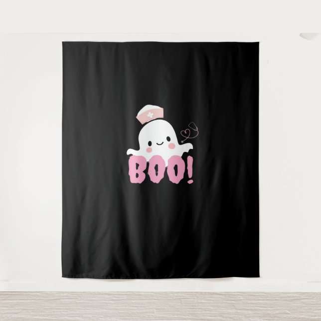 Halloween Nurse Shirts Women Boo! T-Shirt Ghost Nu Tapestry (Front)